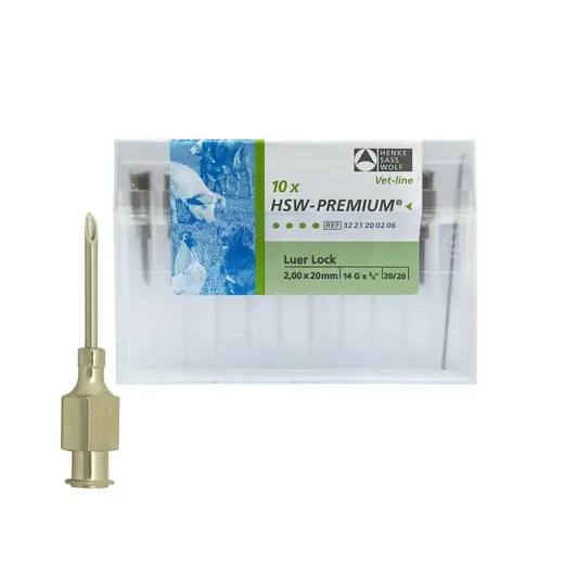 Agujas HIPOD.HENKE 20X2.0 Premium 10 unidades. 14G x 3/4